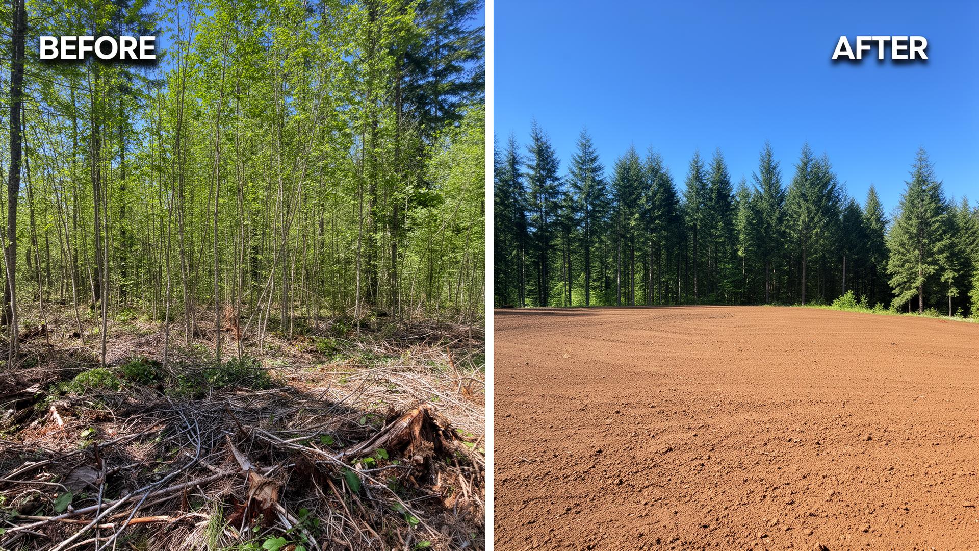 Before and after land clearing: overgrown residential lot transformed in Western Washington