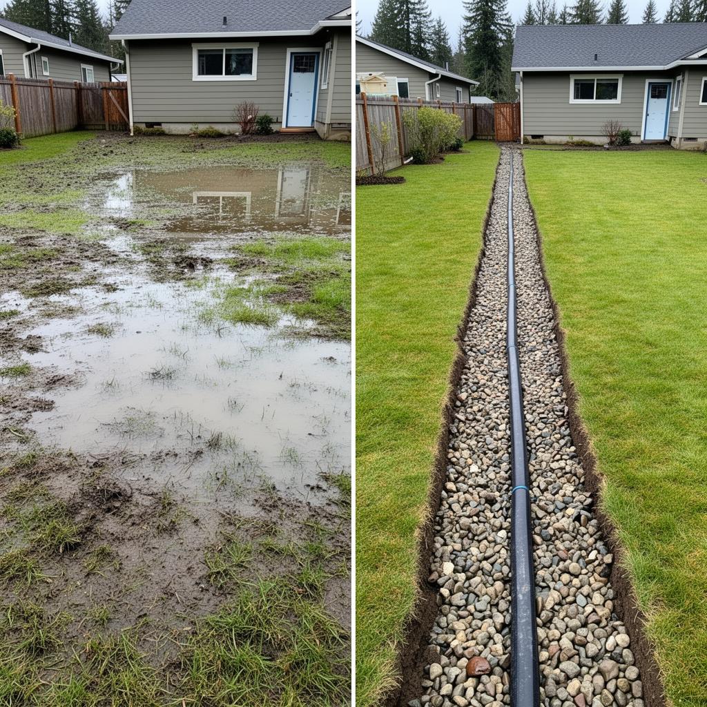 Before and after: French Drain Installation — Residential