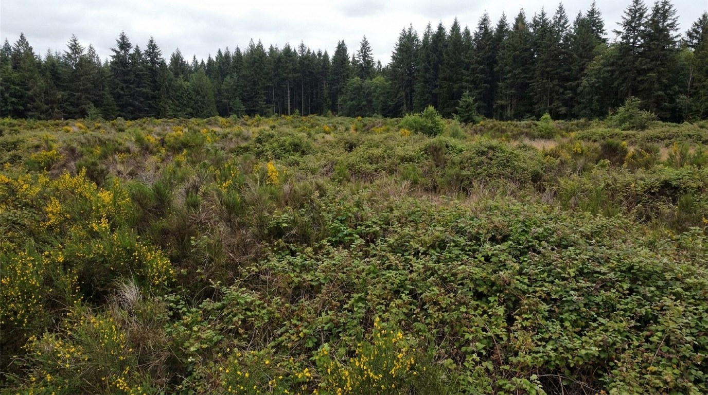 Before: acres of heavy brush and scrub trees on a large Snohomish County property.
