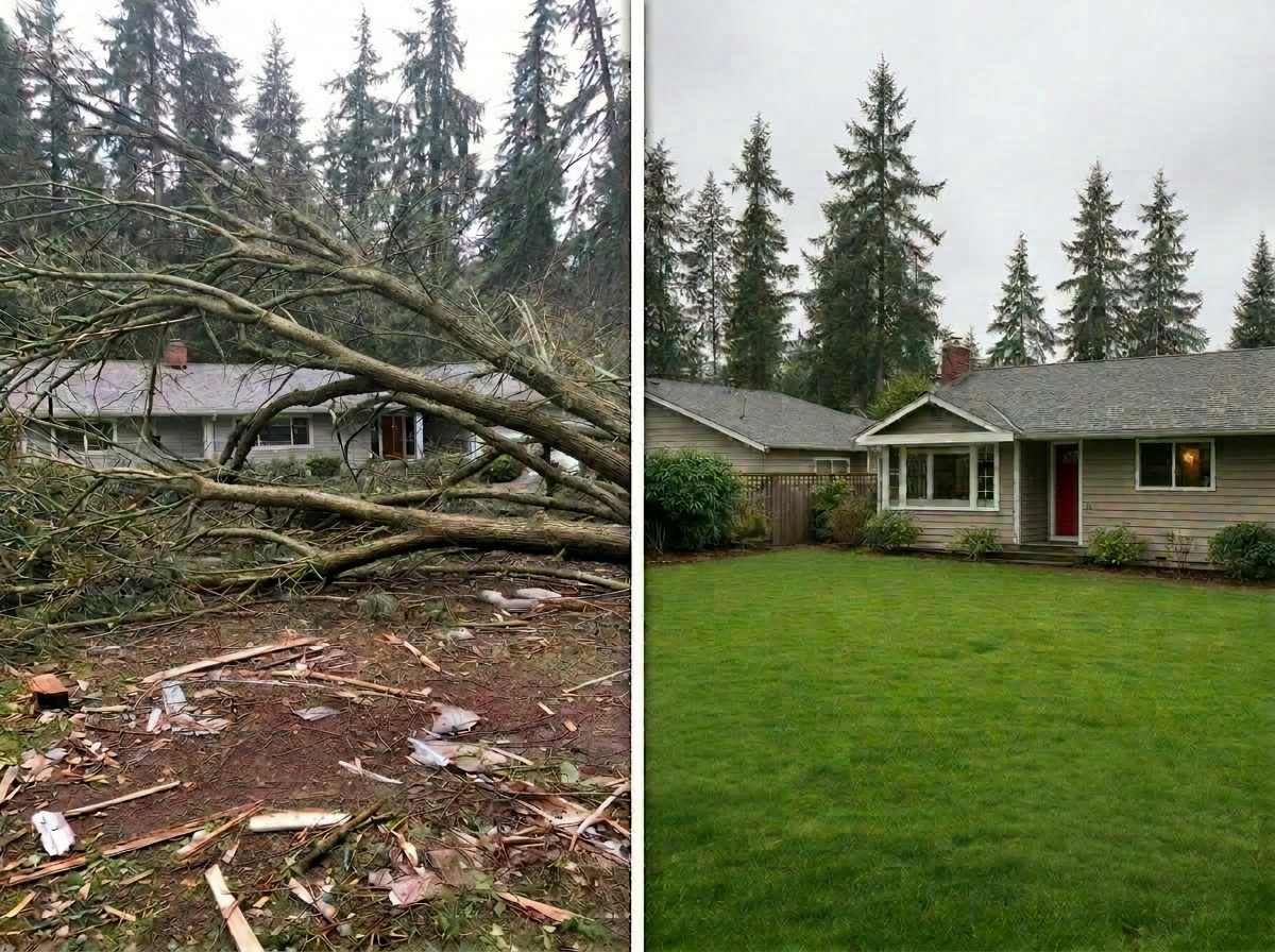 Before and after: Storm Damage Cleanup — Residential